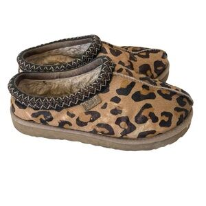 UGG Tasman Leopard Print Calf Hair Slip On Clogs